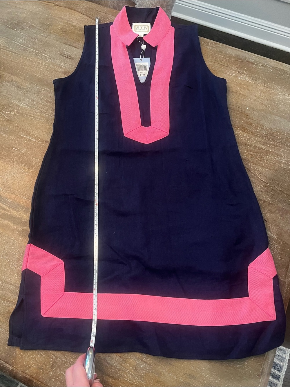 Sail to Sable Navy Shift Dress with Pink Trim Accents